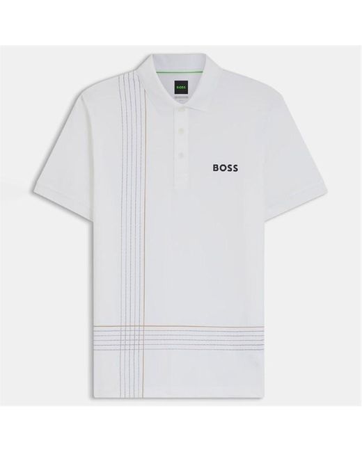 Boss White Active Quick Dry Polo Shirt With Check Artwork for men