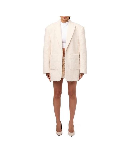 Naked Wardrobe White Boucle Long Sleeve Oversized Blazer