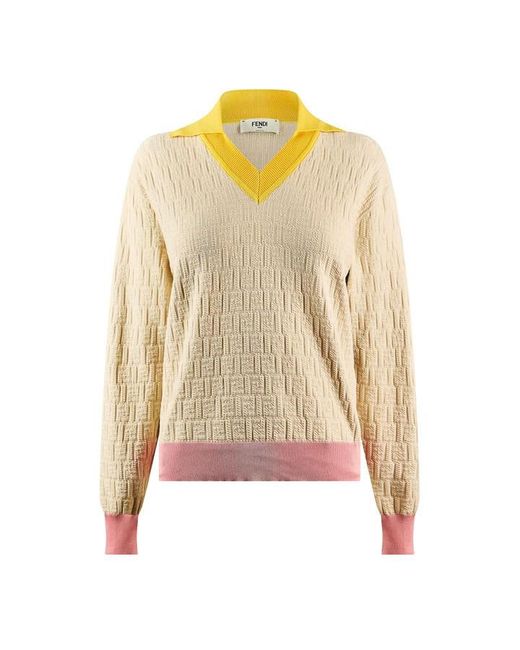 Fendi Natural V-Neck Jumper
