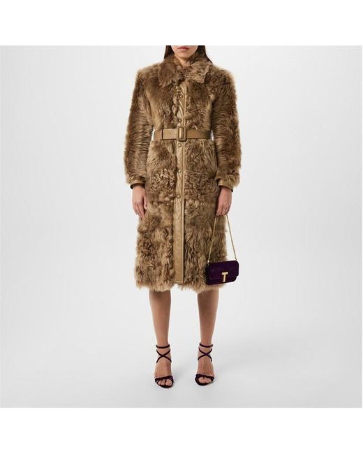 Tom Ford Brown Shearling Longline Coat