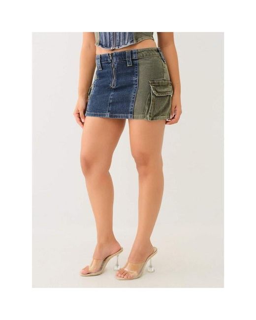 True Religion Blue Colour Block Mini Skirt