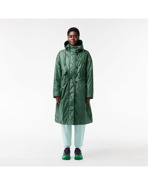 Lacoste Green Long Oversized Showerproof Hooded Parka