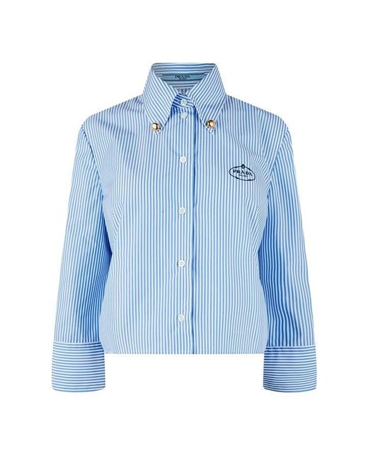 Prada Blue Embroidered Striped Shirt