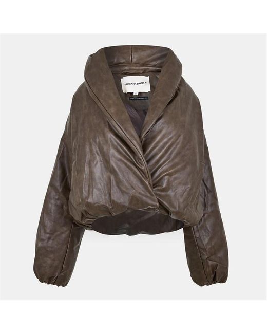 The Couture Club Brown Oversized Faux Leather Long Sleeve Bomber Jacket