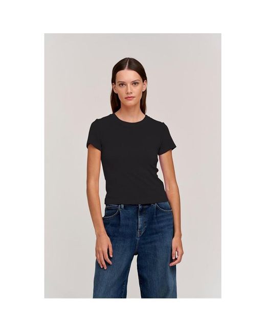 Velvet By Graham & Spencer Black Regular Fit Ribbed T-Shirt