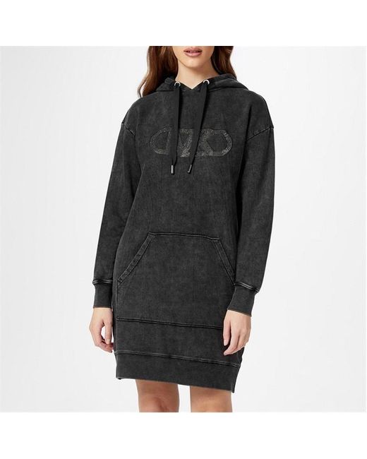 MICHAEL Michael Kors Black Logo-Embellished Distressed Sweatshirt Dress