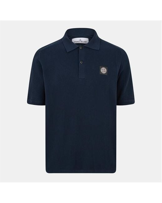 Stone Island Blue Compass Patch Knit Polo Shirt for men