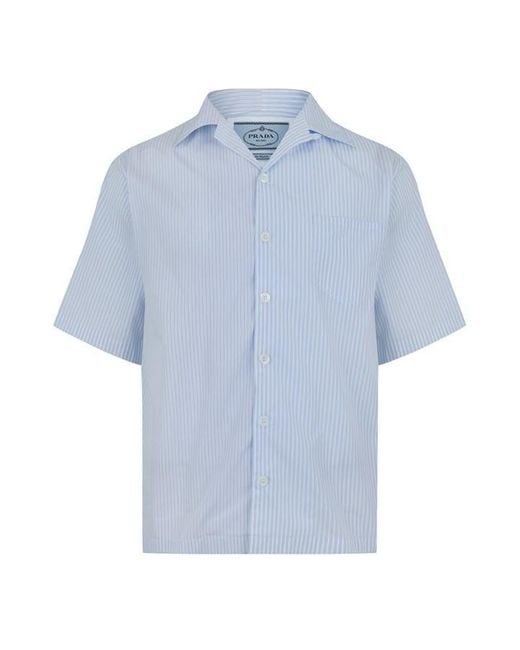 Prada Blue Striped Cotton Shirt for men