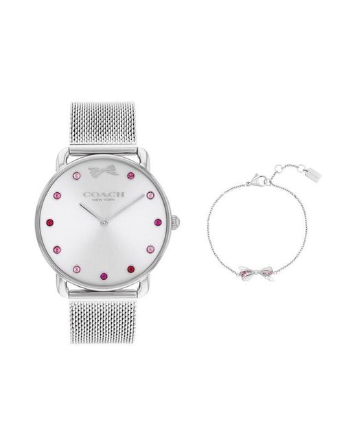 COACH Metallic Ladies Elliot Stainless Steel Watch & Bracelet Gift Set