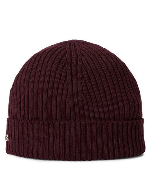 Lacoste Purple Ribbed Knitted Beanie for men