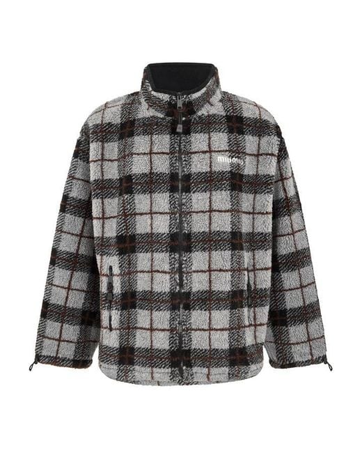 Miu Miu Black Teddy Check Sherpa Jacket for men