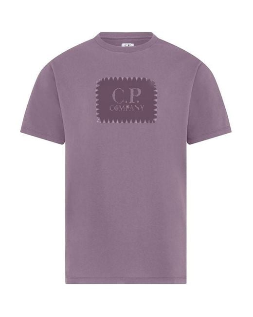 C P Company Purple Block Logo Regular Fit T-Shirt for men