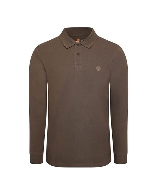 Timberland Brown Millers River Long Sleeve Polo Shirt for men