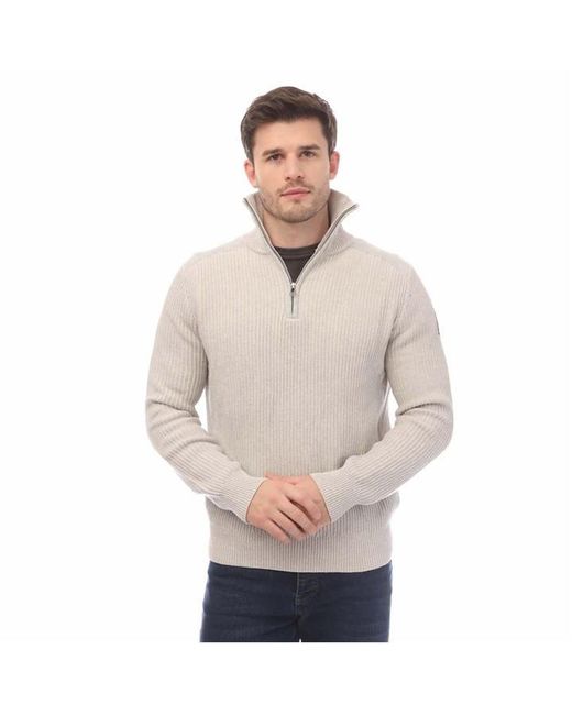 Belstaff Gray Cotton Wool Rib Stanley Quarter Zip Jumper for men