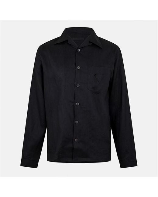 Prada Blue Linen Long Sleeve Shirt for men