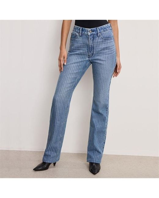 GOOD AMERICAN Blue Rhinestone Straight Leg Jeans