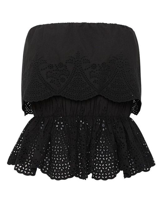 Posse Black Beryl Strapless Embroidered Bandeau Top