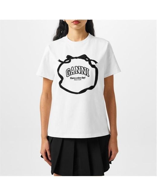 Ganni Gray Embroidered Bow T-Shirt