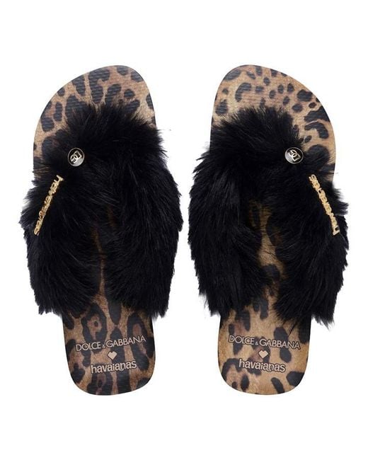 DOLCE & GABBANA X HAVAIANAS Blue Animal Print Flip Flops