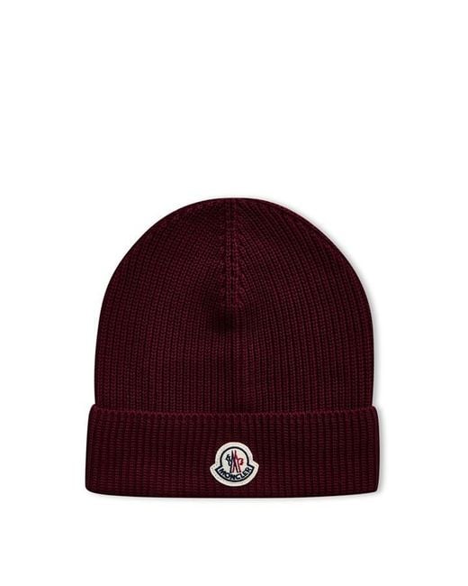 Moncler Red Brand Patch Ribbed Knit Beanie for men