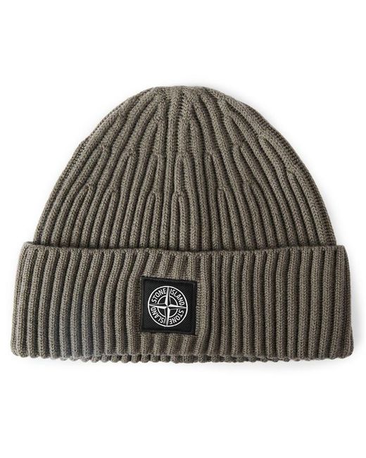 Stone Island Gray Stone Patch Beanie Sn64 for men