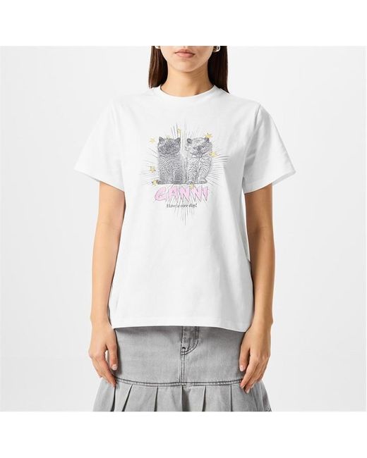 Ganni White Kittens T-Shirt