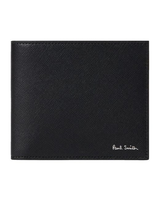 Paul Smith Black Leather Printed Billfold Wallet for men