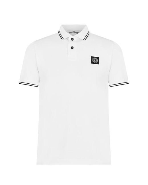 Stone Island White Tipped Badge Logo Polo Shirt for men