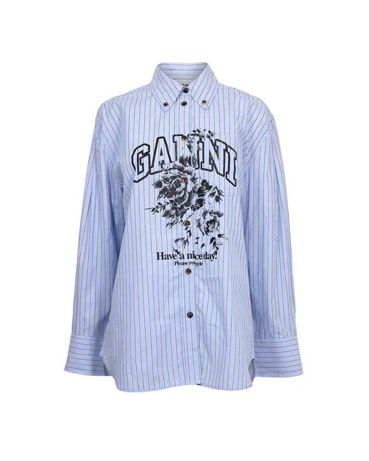 Ganni Blue Stripe Cotton Oversized T-Shirt