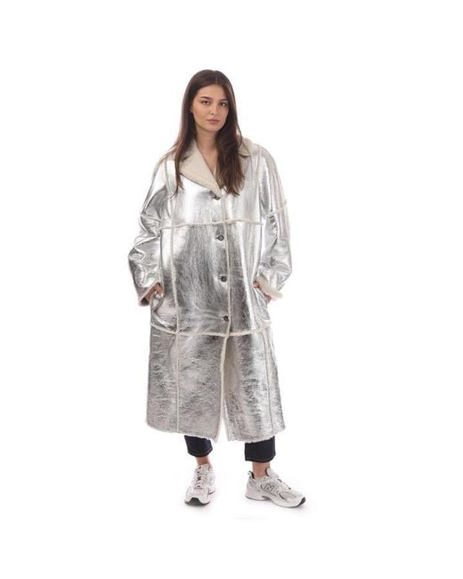 Boss Gray Soliah Longline Metallic Coated Lambskin Leather Jacket