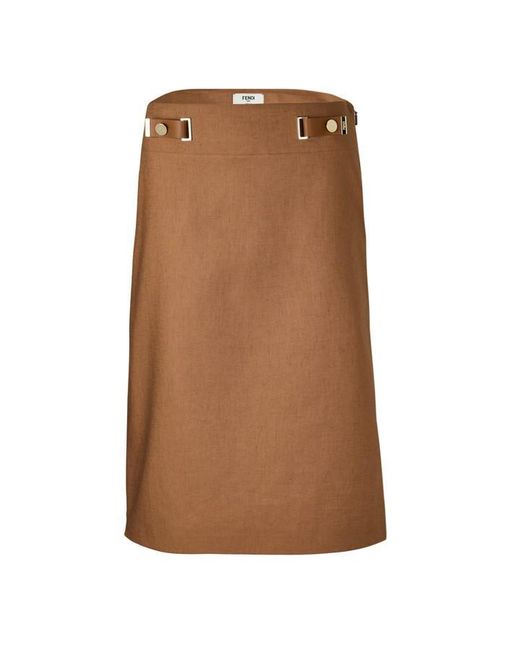 Fendi Brown Linen Midi Skirt