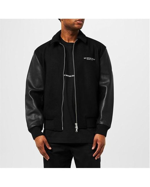 MKI Miyuki-Zoku Ndm Leather Varsity Jacket in Black for Men | Lyst UK