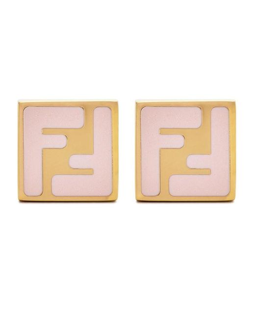 Fendi Pink Ff Square Plaque Earrings