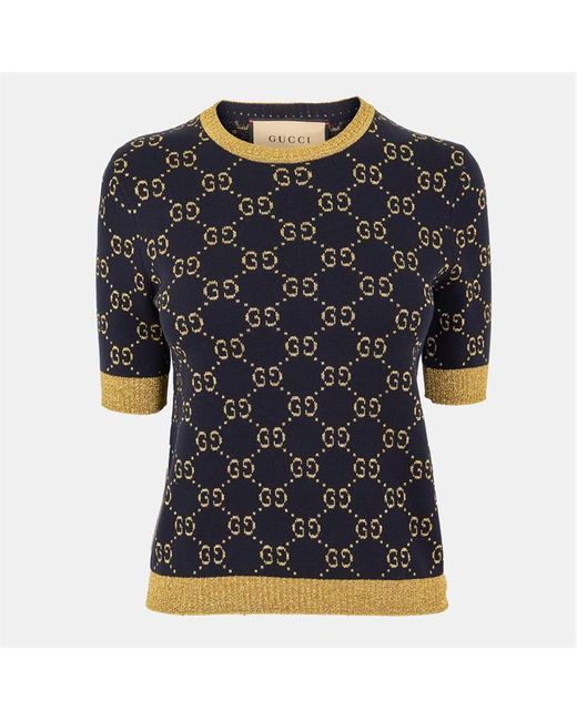 Gucci Black Logo Cotton Gg Lamé Top