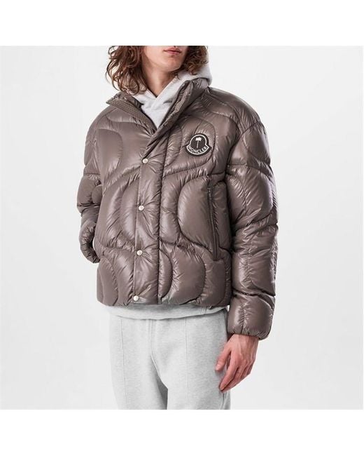 8 MONCLER PALM ANGELS Gray Quilted Nylon Haunani Short Down Jacket for men