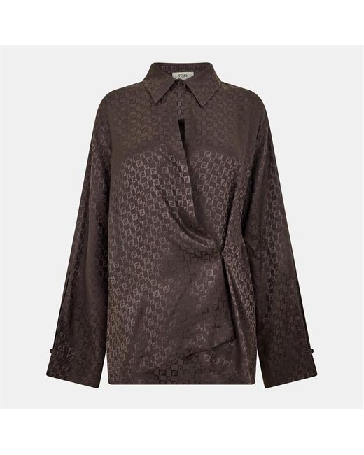 Fendi Black Long Sleeve Patterned Shirt