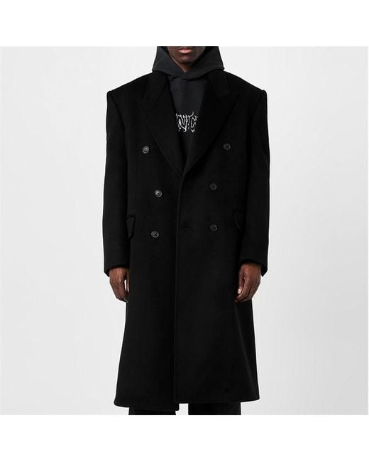 Balenciaga Black Double Breasted Cotton Overcoat for men