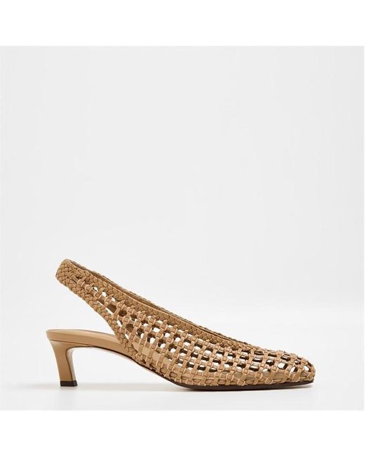 Fendi Natural 46Mm Square Toe Woven Slingback Heels