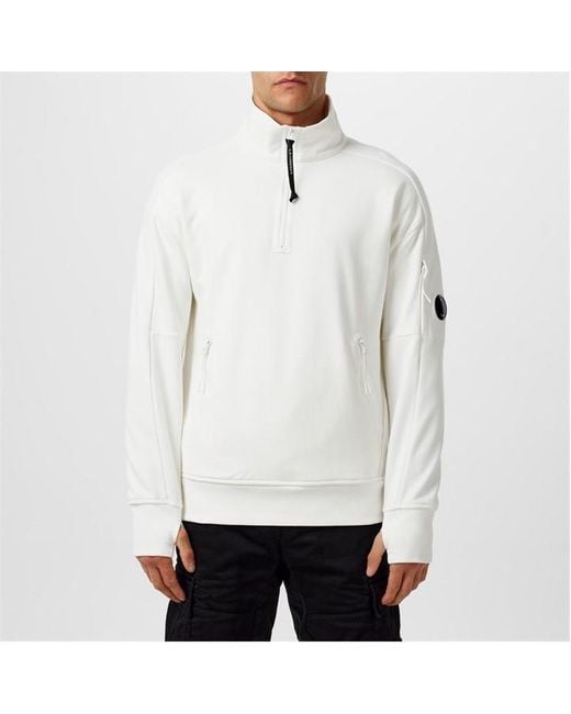 C P Company White Lens Arm Quarter Zip Sweatshirt for men