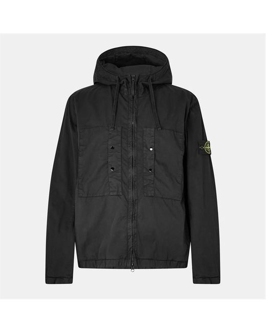 Stone Island Blue Supima Cotton Twill Hooded Long Sleeve Overshirt for men