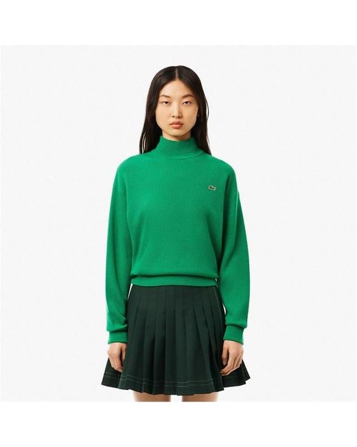 Lacoste Green Relaxed Fit Carded Wool High Neck Sweatshirt