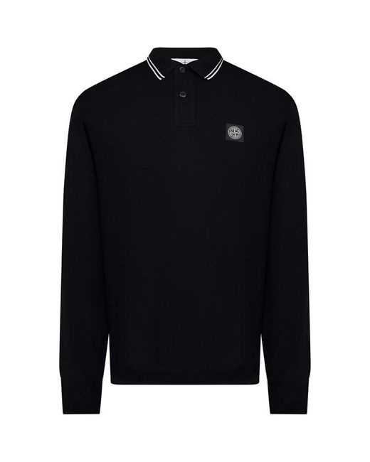 Stone Island Blue Long Sleeve Patch Polo Shirt for men