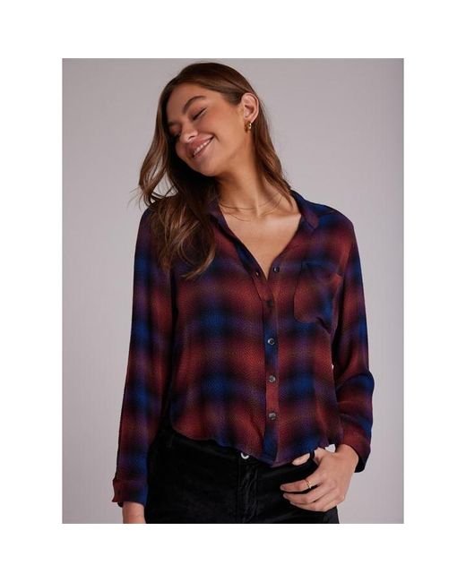Bella Dahl Purple Long-Sleeve Round Hem Plain Shirt