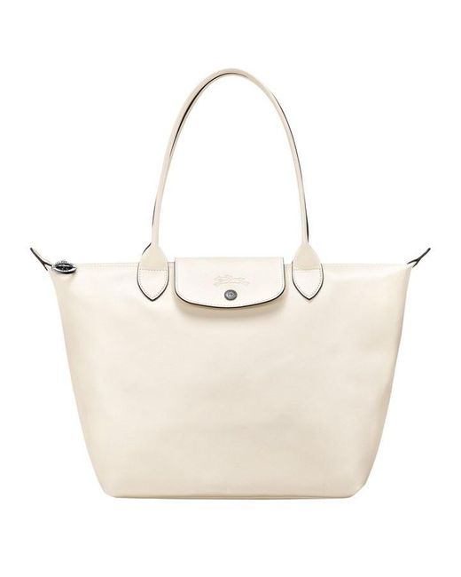 Longchamp White Leather Tote Bag
