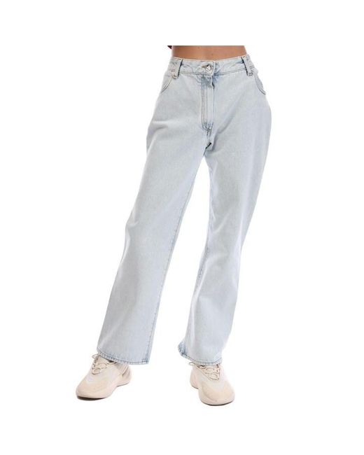 Off-White c/o Virgil Abloh Blue Corporate Cropped Flare Jeans