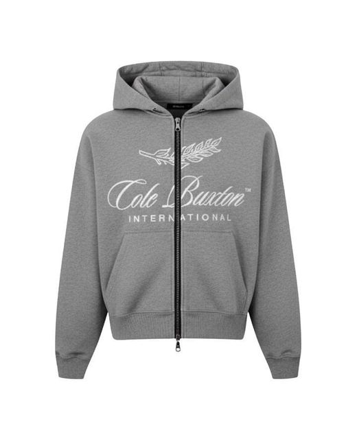 Cole Buxton Gray Logo Cotton International Zipped Hoodie for men