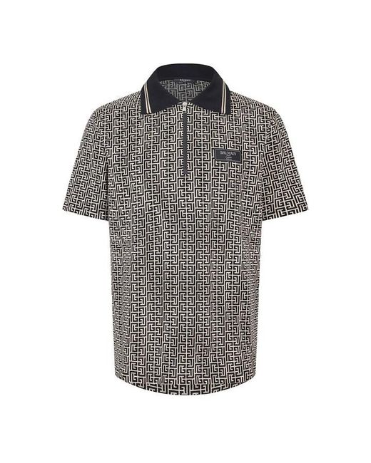 Balmain Gray Mono Short Sleeve Polo Shirt for men