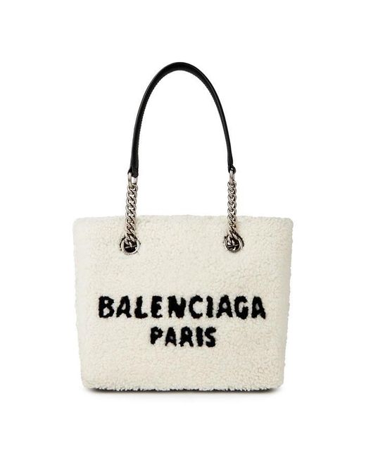 Balenciaga White Shearling Duty-free Tote Bag