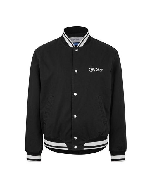 Off-White c/o Virgil Abloh Black Script Cotton Long Sleeve Varsity Jacket for men