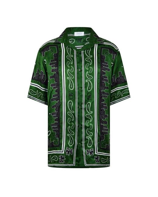 Off-White c/o Virgil Abloh Green Bandana Short Sleeve Relaxed Fit Bowling Shirt for men